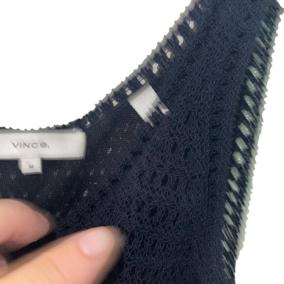 Vince Womens Top Size Medium Black Crochet Knit Tank Sleeveless Scoop Neck - Picture 4 of 7